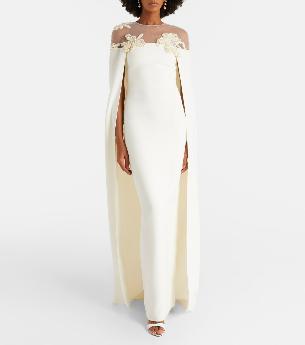 safiyaa dress Crystal-embellished caped gown Floor length gown with split cape in soft sky Heavy Crepe with crystal smoke Crystal Trim B embroidery. Kalika Scarlet Red Long Dress