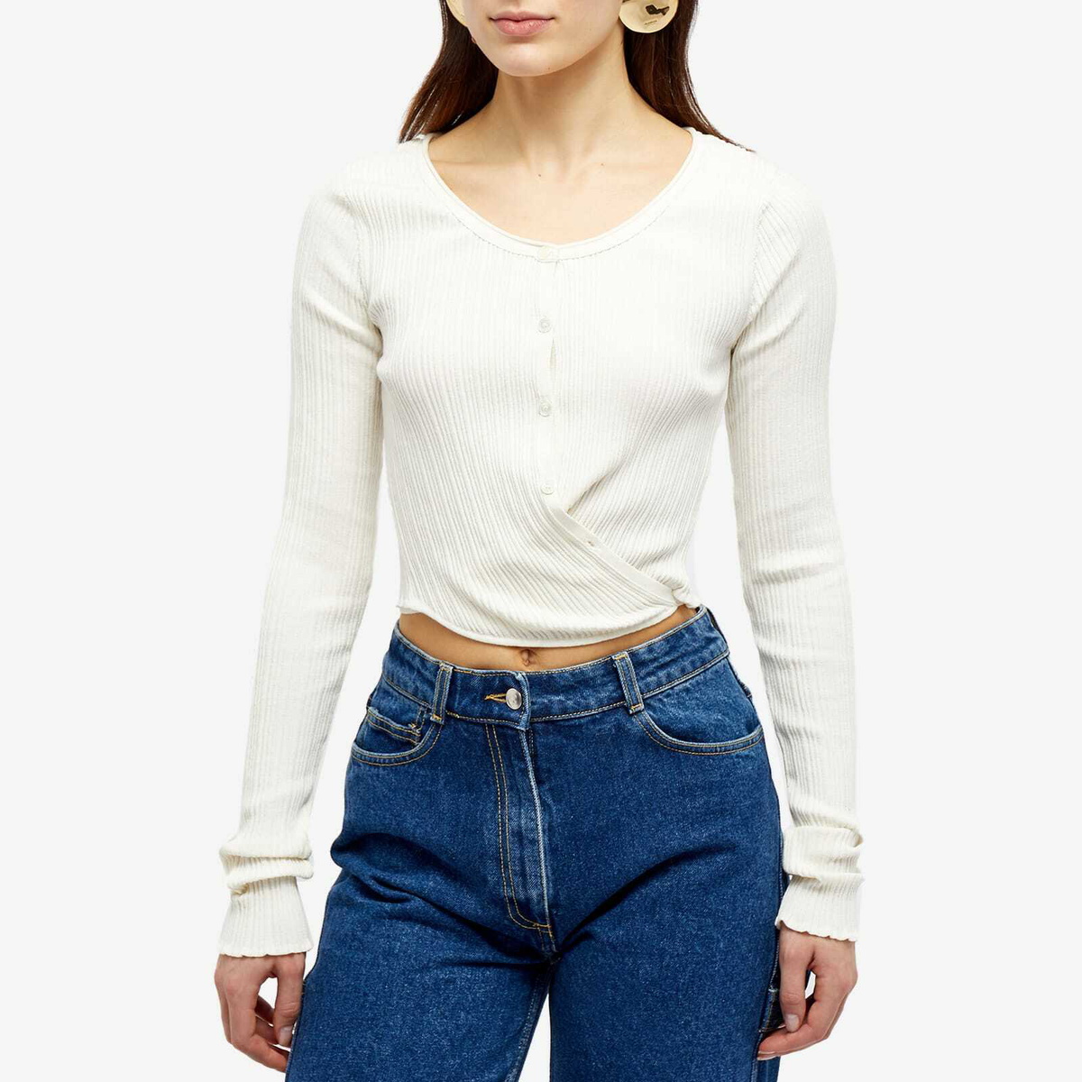 Low Classic Women's Knit Wrap Cardigan Top in Ivory Low Classic