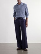 Stòffa - Wide-Leg Drawstring Wool And Cashmere-Blend Flannel Trousers - Blue