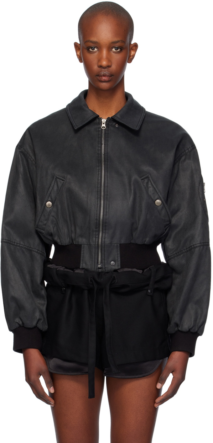 ブルゾン OPEN YY : 24FW / PAPER LIKE CROP BOMBER (2COLORS) OPEN YY Black Paneled Bomber Jacket OPEN YY