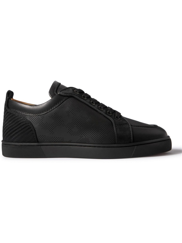 Photo: CHRISTIAN LOUBOUTIN - Rantulow Grosgrain-Trimmed Perforated Leather Sneakers - Black