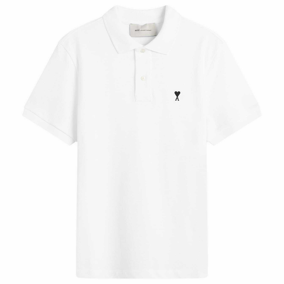 AMI Paris Men's Small A Heart Polo Shirt in White AMI
