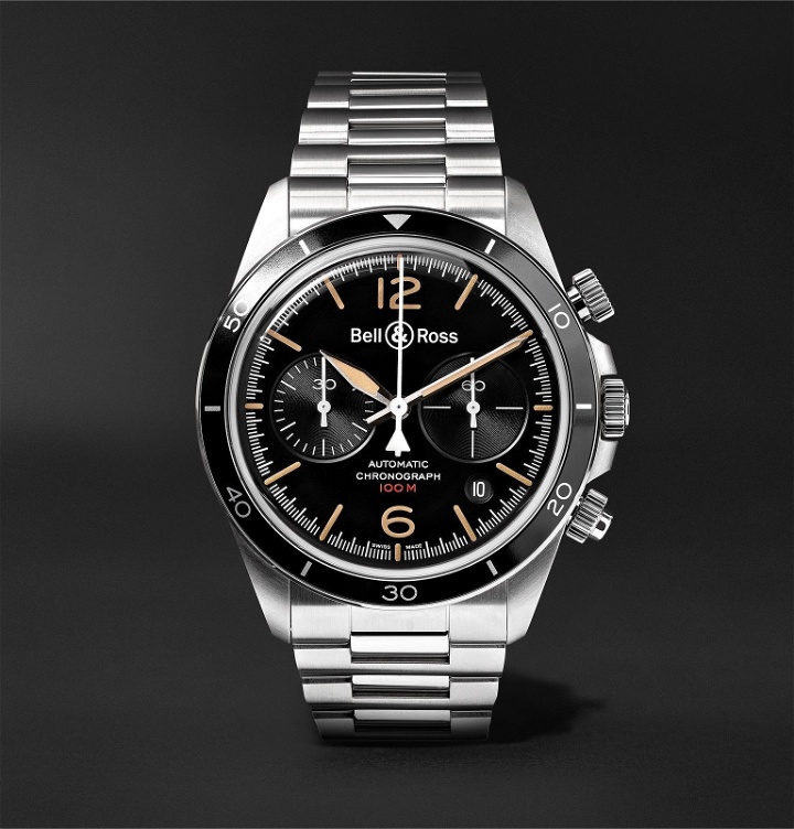 Photo: Bell & Ross - BR V2-94 Heritage Chronograph 41mm Stainless Steel Watch, Ref. No. BRV294-HER-ST/SST - Black
