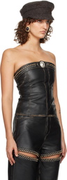AREA Black Studded Leather Strapless Top