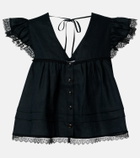 Ganni Lace-trimmed linen top