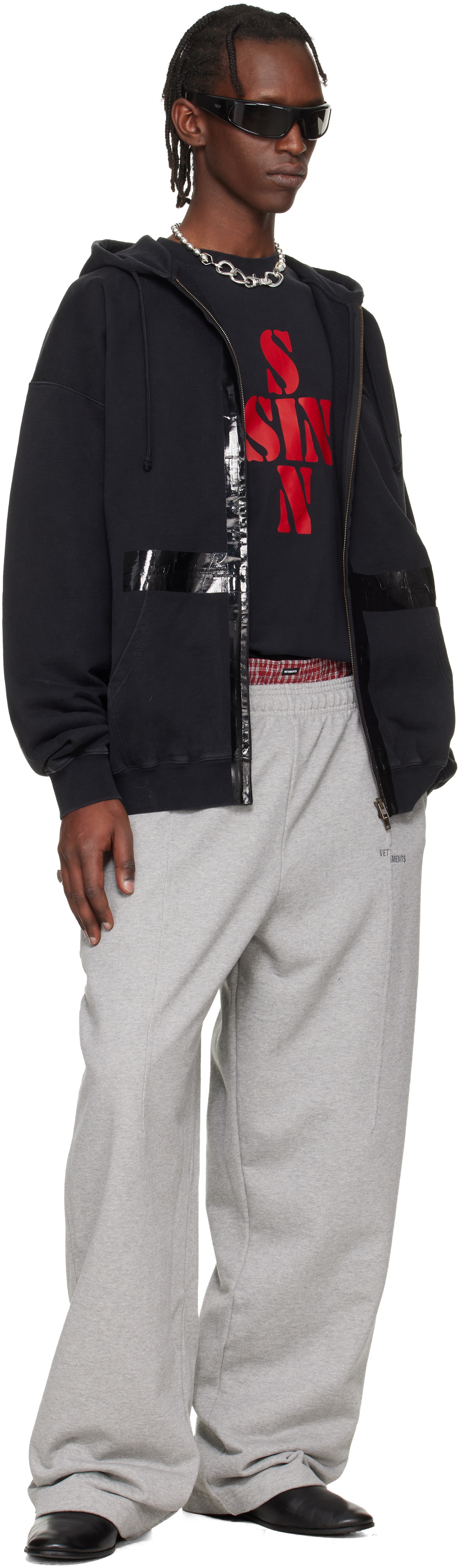 VETEMENTS Black Taped Zip-Up Hoodie