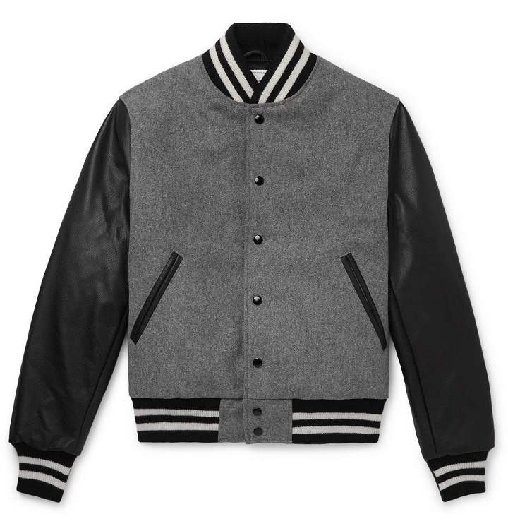 Photo: Golden Bear - The Albany Wool-Blend and Leather Bomber Jacket - Gray