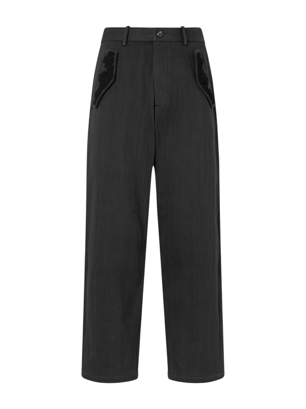 Photo: Kartik Research - Straight-Leg Embroidered Cotton-Twill Trousers - Black