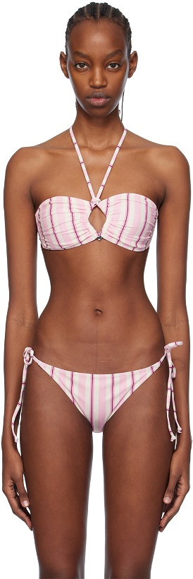 Photo: GANNI White & Pink Striped Bikini Top