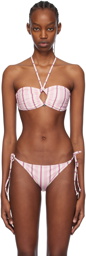 GANNI White & Pink Striped Bikini Top