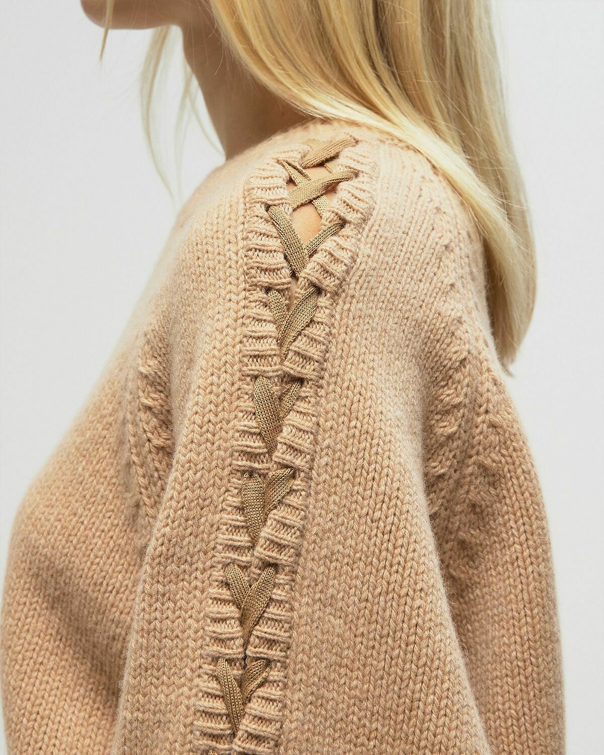 ROTATE Birger Christensen KNIT LACING JUMPER Beige Womens Pullover