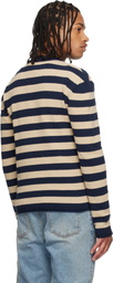 Balmain Navy & Beige 'Balmain' Logo Marinière Sweater
