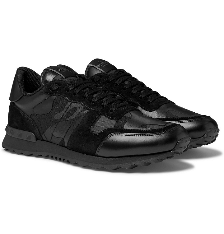 Photo: Valentino - Valentino Garavani Rockrunner Camouflage-Print Canvas, Leather and Suede Sneakers - Black