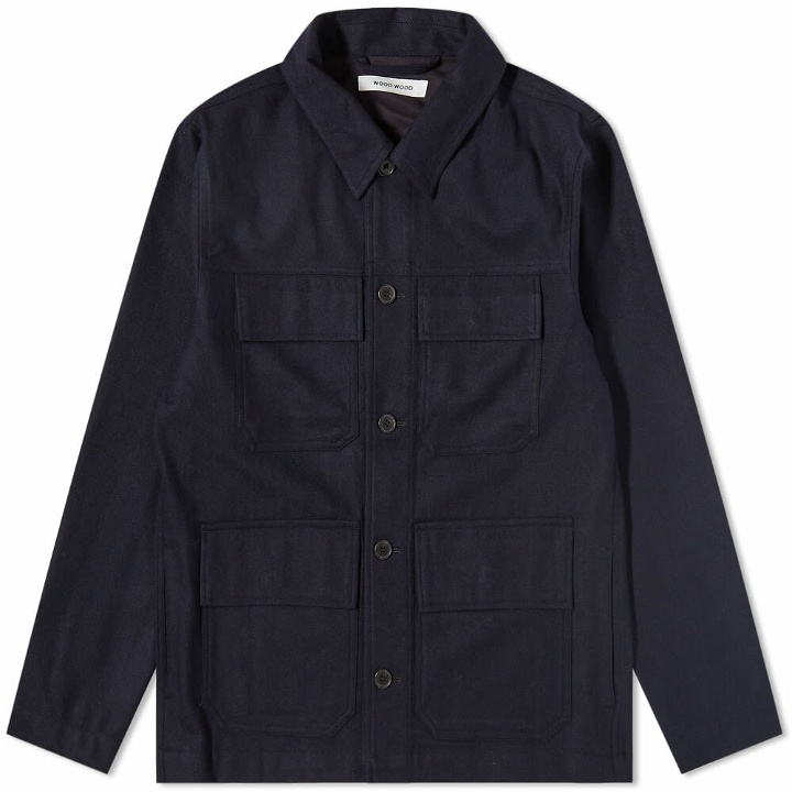 Photo: Wood Wood Men's Clive Wool Overshirt in Navy