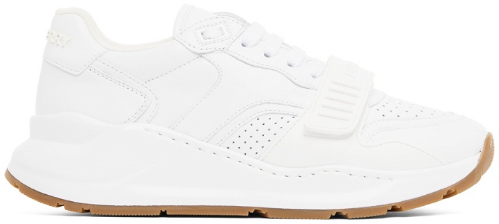 Photo: Burberry White Perforated Low-Top Sneakers