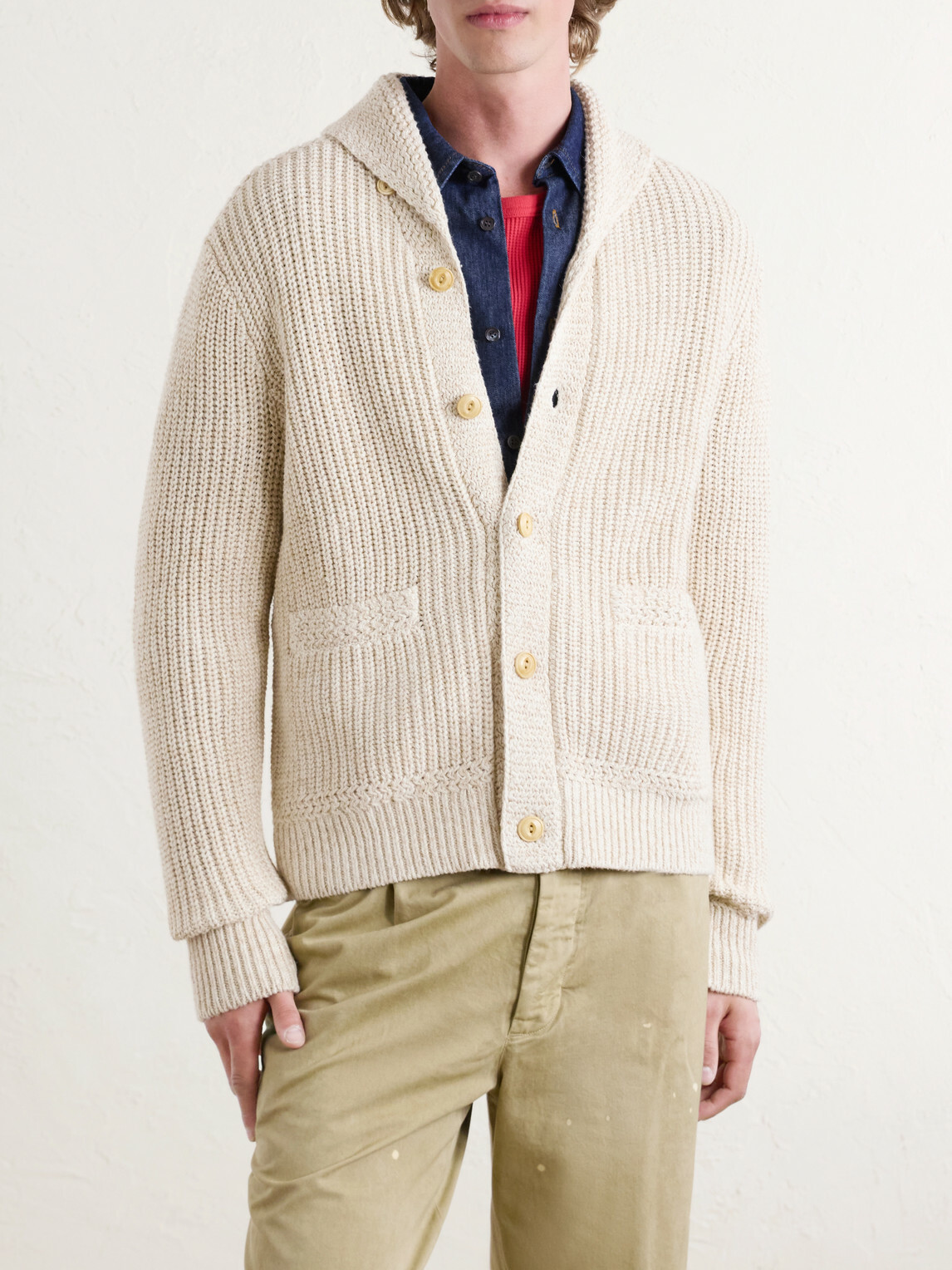RRL - Shawl-Collar Cotton and Linen-Blend Cardigan - Neutrals