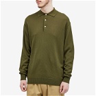 Beams Plus Men's 12g Knit Long Sleeve Polo Shirt in Olive