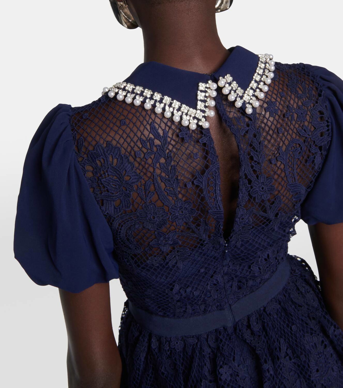 self portrait embroidered frill mini dress self-portrait - Navy Bow Embroidered Mini Dress main image 1