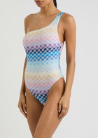 Missoni One-shoulder Metallic Fine-knit Swimsuit Blue