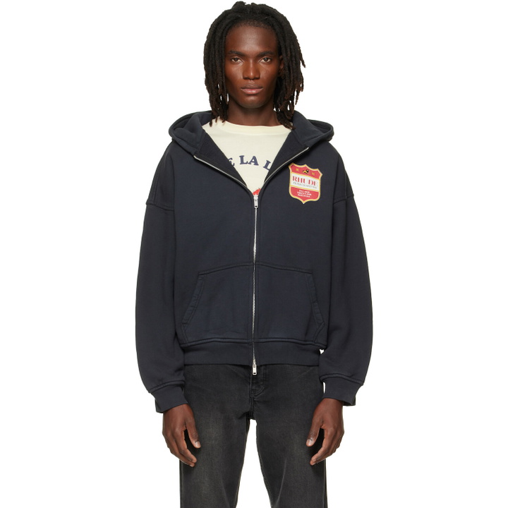 Photo: Rhude Black Filtaro Crest Zip-Up Hoodie