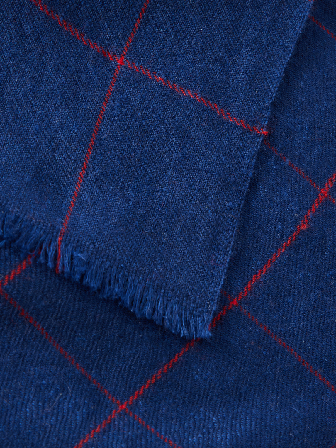 Anderson & Sheppard - Frayed Checked Cashmere-Twill Pocket Square - Blue