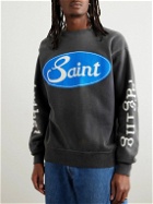SAINT Mxxxxxx - Logo-Print Distressed Cotton-Jersey Sweatshirt - Gray