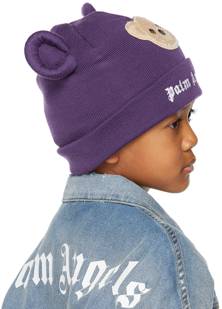 Palm Angels Kids Purple Bear Beanie Palm Angels