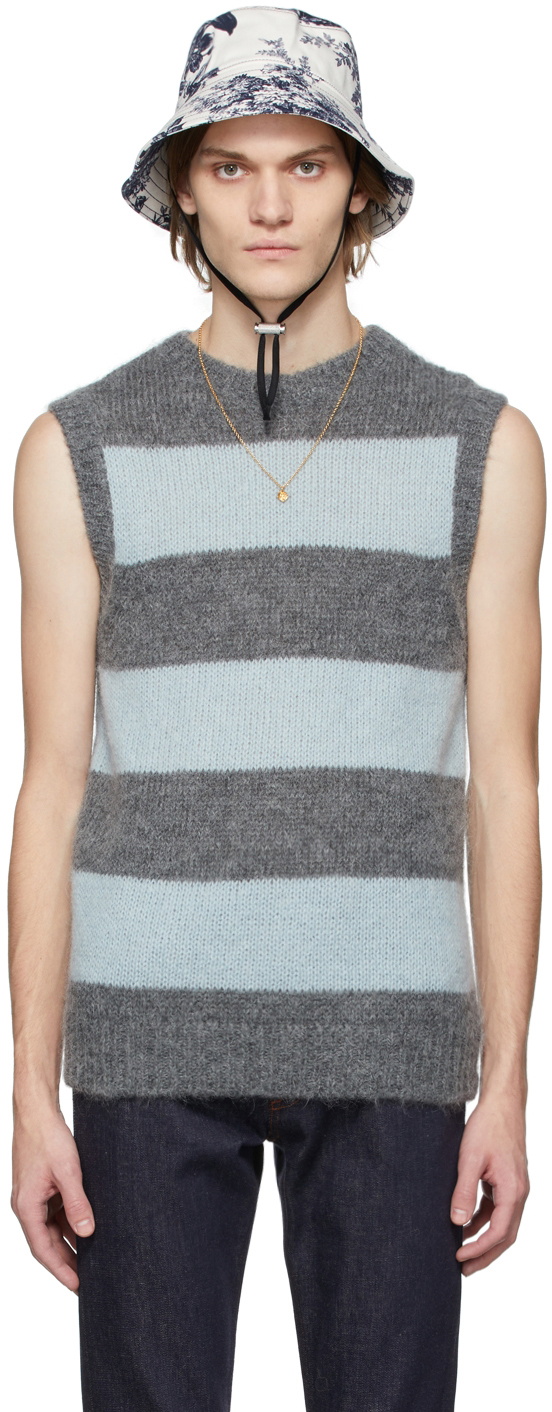 Erdem Grey & Blue Mohair Ethan Vest