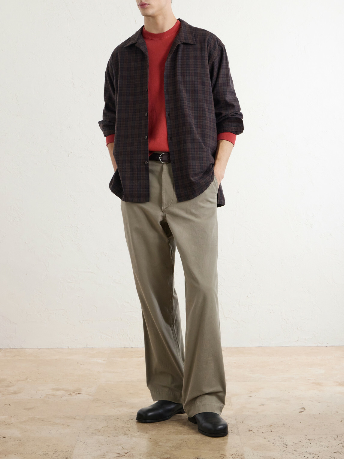 A.PRESSE - Camp-Collar Checked Silk Shirt - Brown