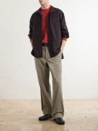 A.PRESSE - Camp-Collar Checked Silk Shirt - Brown