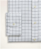 Brooks Brothers Men's Stretch Big & Tall Dress Shirt, Non-Iron Herringbone Windowpane Ainsley Collar | White