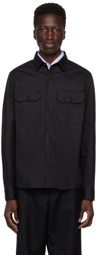 Photo: ZEGNA Black Flap Pocket Shirt