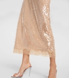Simkhai Valentina lace-trimmed sequined slip dress