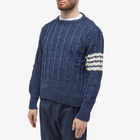 Thom Browne Men's 4 Bar Donegal Cable Crew Knit in Blue