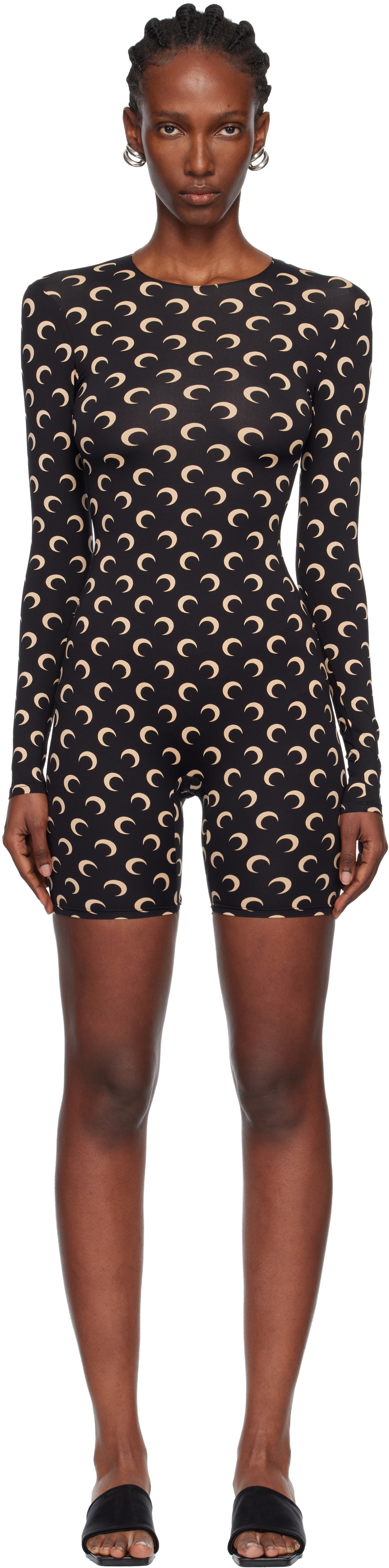 Marine Serre Black Recycled Moon Jersey Short Catsuit