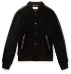 Saint Laurent - Leather-Trimmed Appliquéd Velvet Bomber Jacket - Men - Black