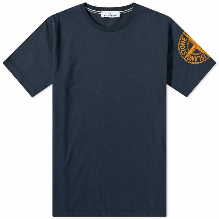 Photo: Stone Island Men's Stitches Logo One Sleeve T-Shirt in Navy