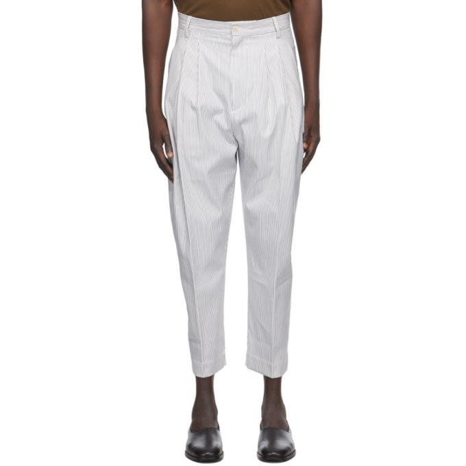 Photo: Hed Mayner White Pinstripe 4 Pleat Trousers