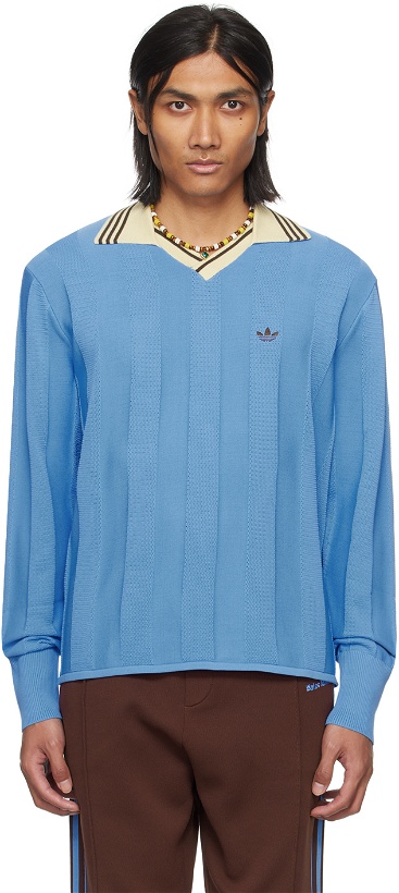 Photo: Wales Bonner Blue adidas Originals Edition Football Long Sleeve Polo