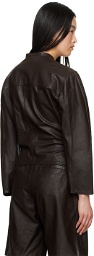 LEMAIRE Brown Curved Sleeve Leather Jacket