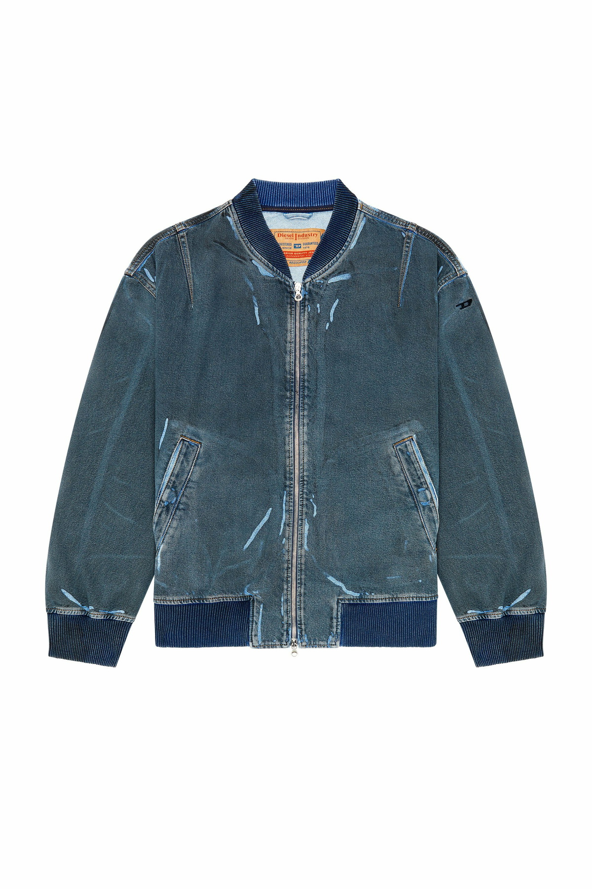 Diesel Bomber jacket in used-effect coated denim - Denim Jackets Mens in Blue
