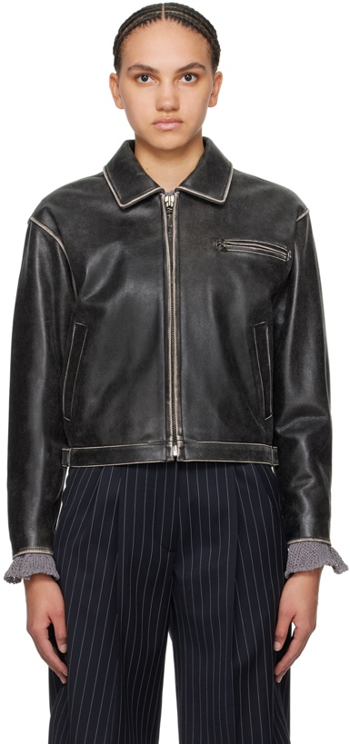 Photo: OPEN YY SSENSE Exclusive Black Leather Jacket