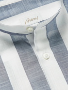 Brioni - Grandad-Collar Striped Cotton Oxford Shirt - Blue