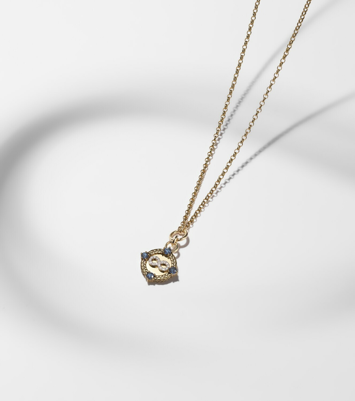 FoundRae Infinite Gratitude 18kt gold necklace with diamonds and sapphires