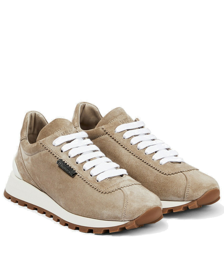 Photo: Brunello Cucinelli - Monili-embellished suede low-top sneakers