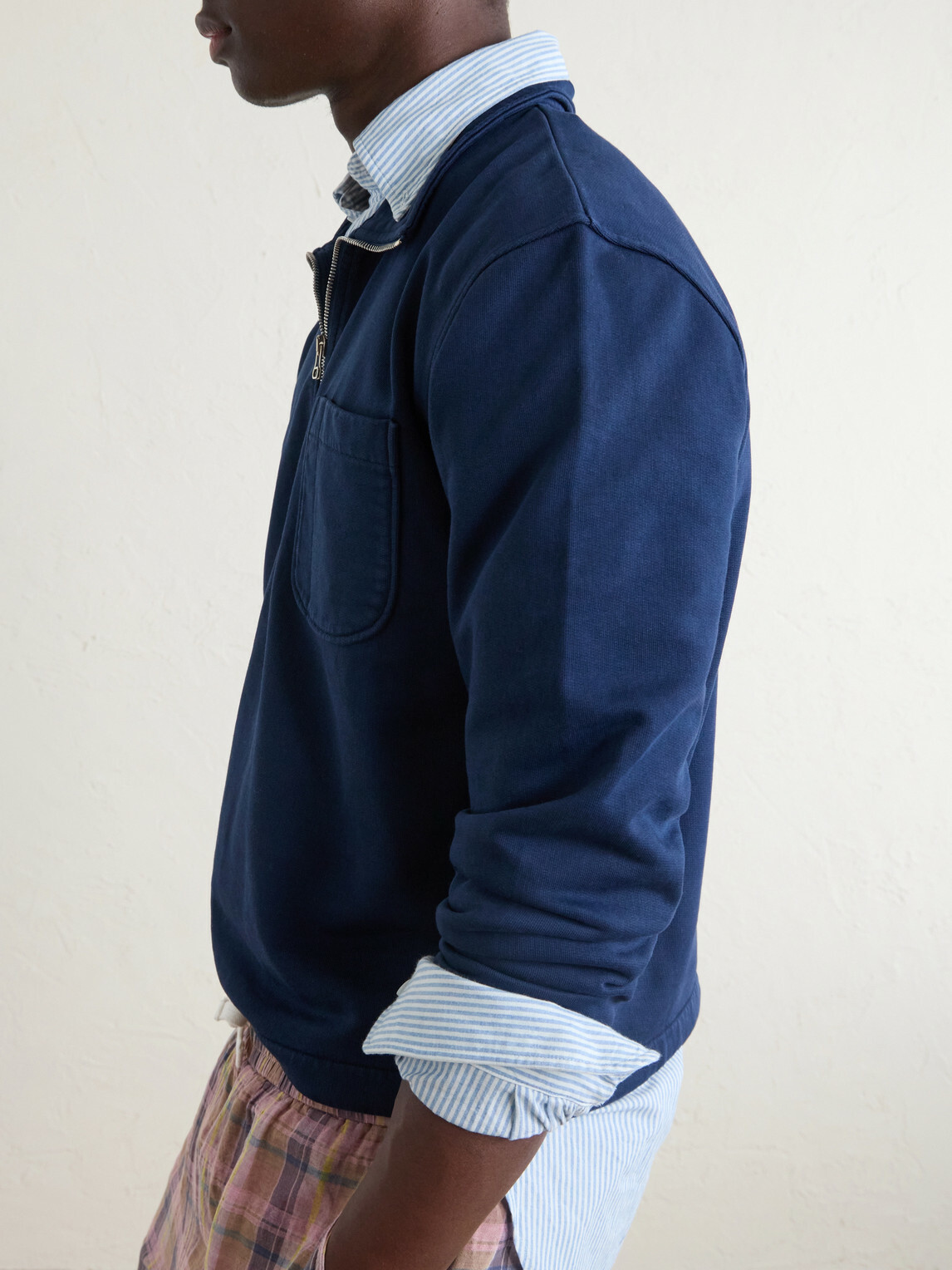 Drake's - Cotton-Jersey Half-Zip Sweatshirt - Blue
