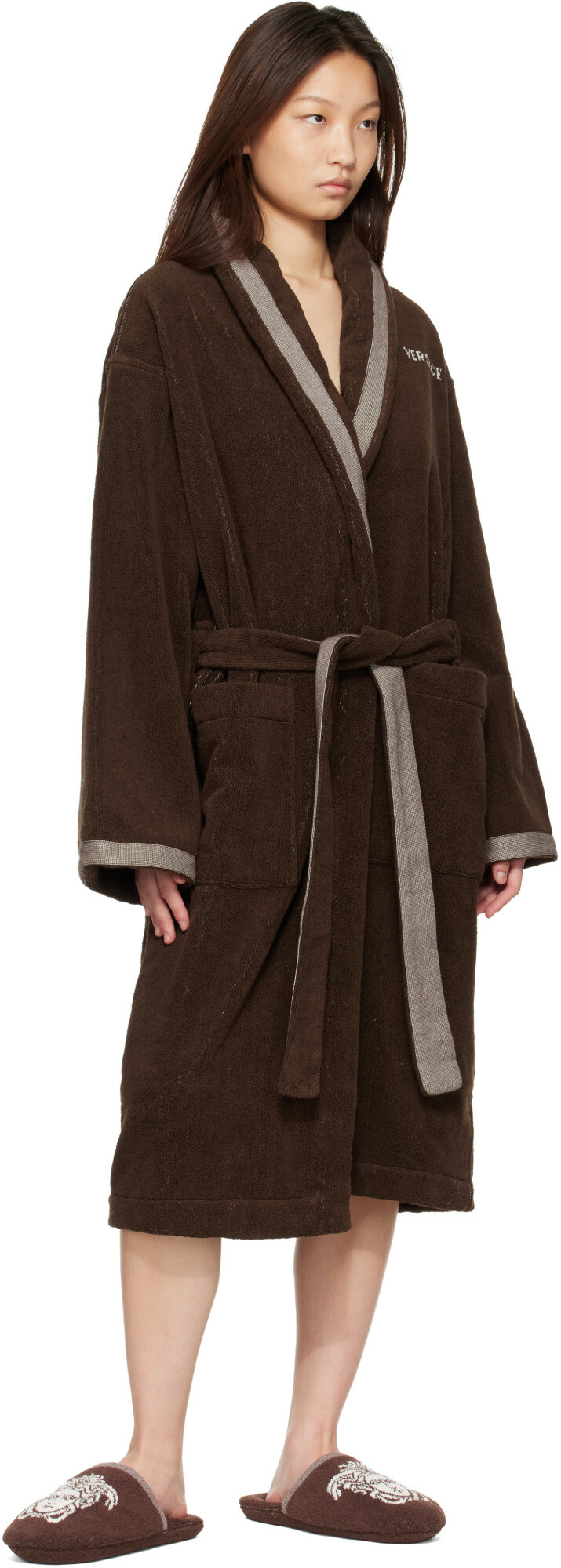 Versace Brown Cotton-Terry Jacquard Bathrobe