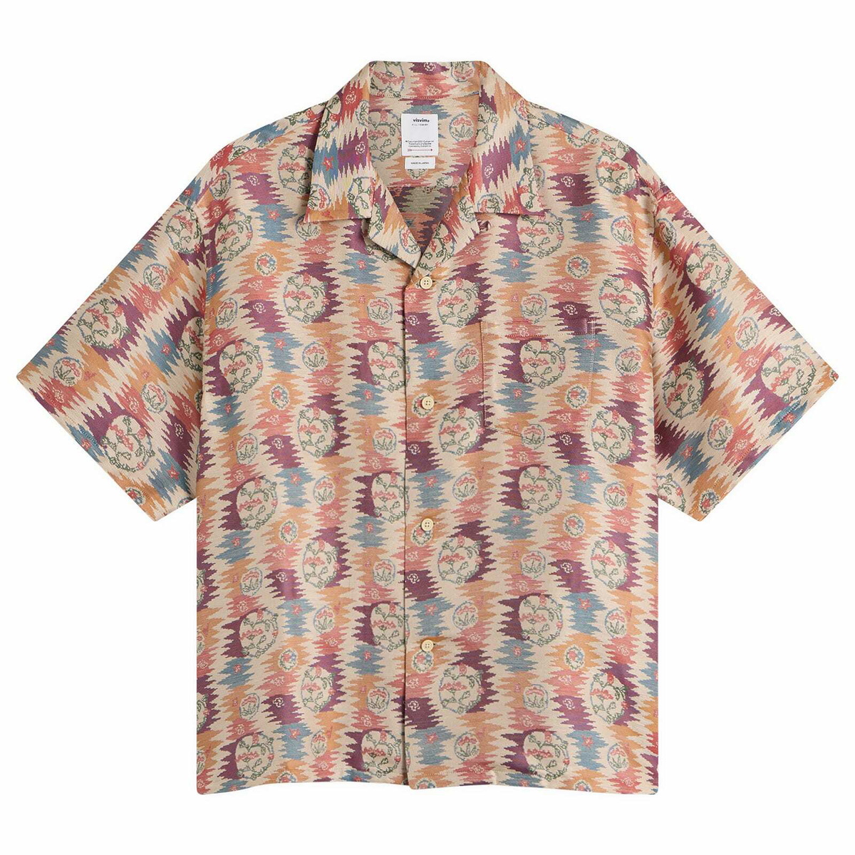 トップス VISVIM CROSBY SHIRT S/S (SILK) pink Visvim Men's Crosby Jacquard Silk Short Sleeve Shirt in Multi Visvim