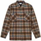 Universal Works Men's Wool Flannel Work Shirt in Brown Check