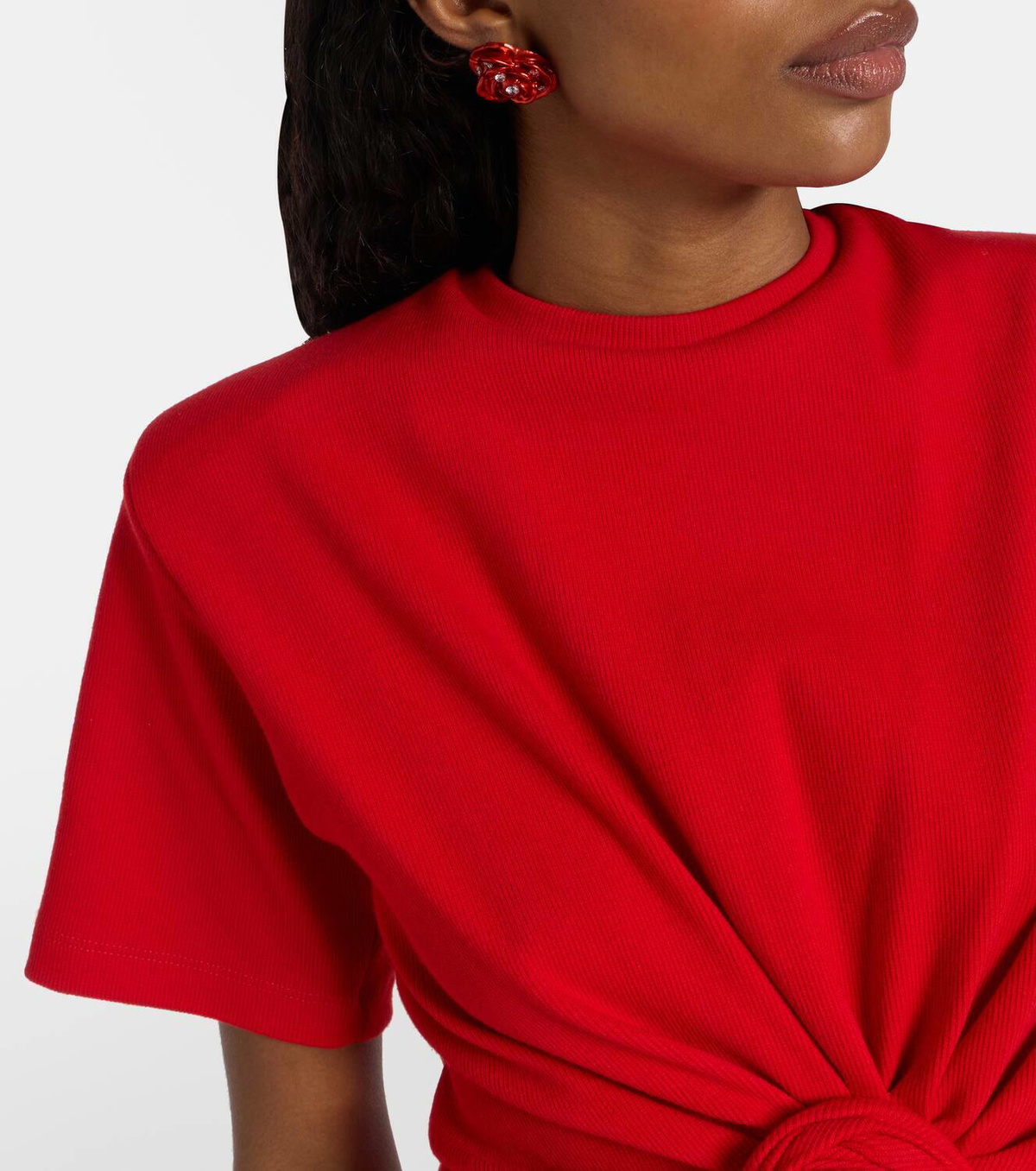 Magda Butrym Knotted cropped cotton-blend jersey T-shirt